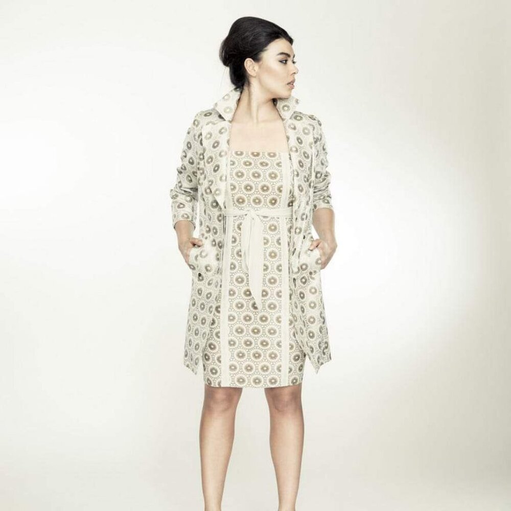 NWT Isabel Toledo Lane Bryant Metallic Geometric Linen Blend Dress 14
